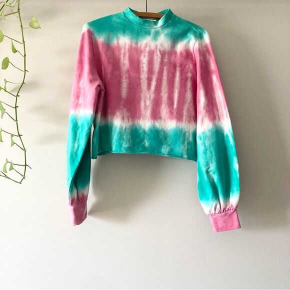 Beach Riot TIE DYE AVA SWEATSHIRT TEAL AZALEA Mock Neck Size Small - Picture 3 of 5